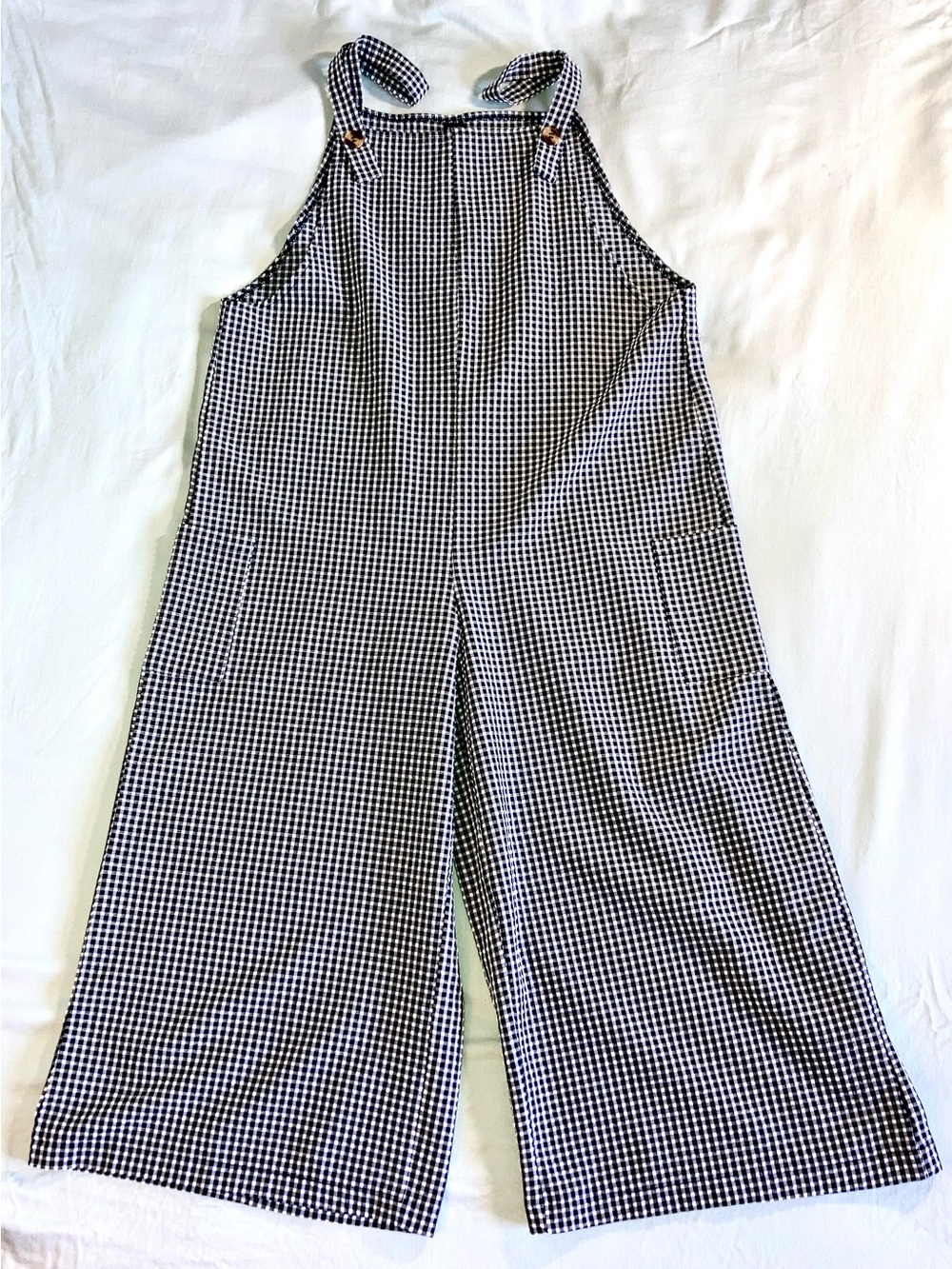 SHEIN Black & White Gingham Wide-Leg Jumpsuit